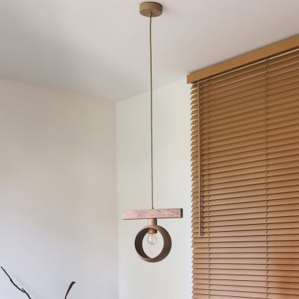 Duolla - Lampadario sospeso su cavo IRONLINE 1xE27/15W/230V pino rovere/beige