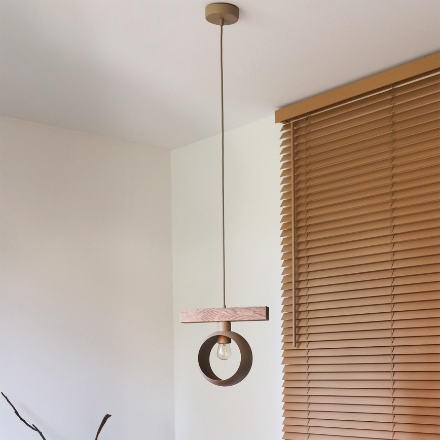 Duolla - Lampadario sospeso su cavo IRONLINE 1xE27/15W/230V pino rovere/beige