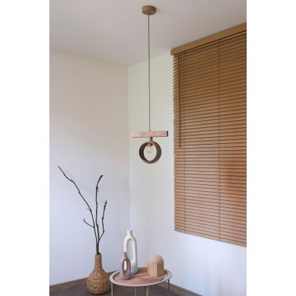 Duolla - Lampadario sospeso su cavo IRONLINE 1xE27/15W/230V pino rovere/beige