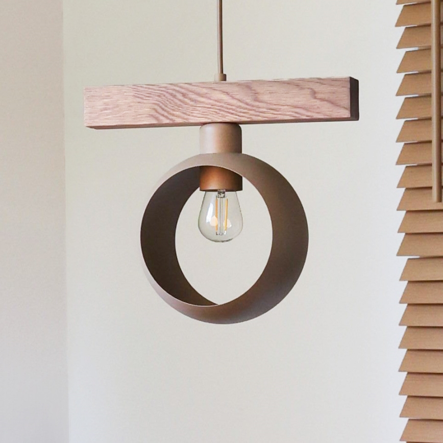 Duolla - Lampadario sospeso su cavo IRONLINE 1xE27/15W/230V pino rovere/beige