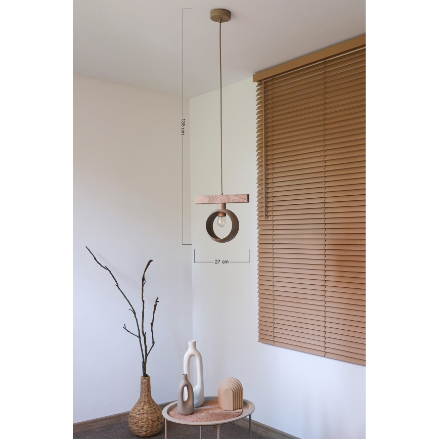 Duolla - Lampadario sospeso su cavo IRONLINE 1xE27/15W/230V pino rovere/beige