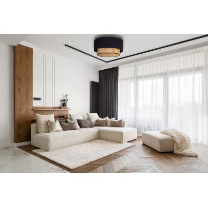 Duolla - Plafoniera BOHO 1xE27/15W/230V diametro 45 cm nero/rattan