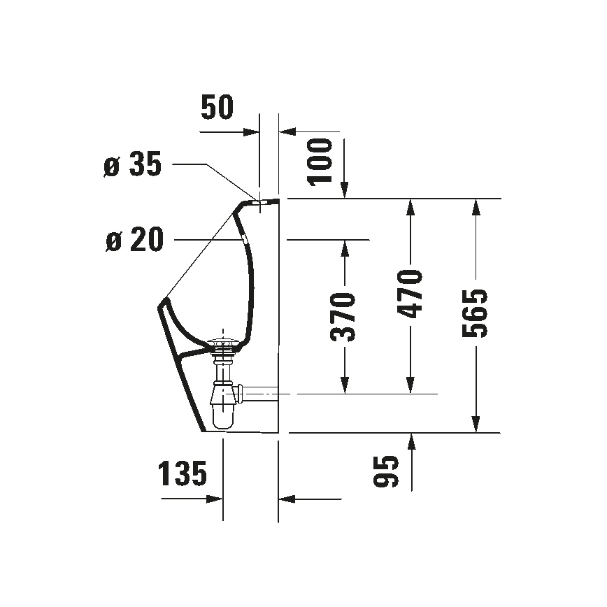 Duravit 828300000 - Urinale D-CODE senza brida, attacco acqua superiore, scarico posteriore, ceramica/bianco lucido