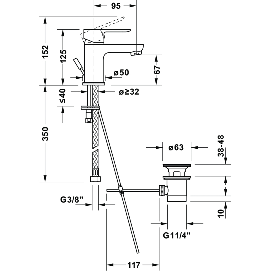 Duravit DC1013001046 - Miscelatore per lavabo + piletta D-CODE nero opaco