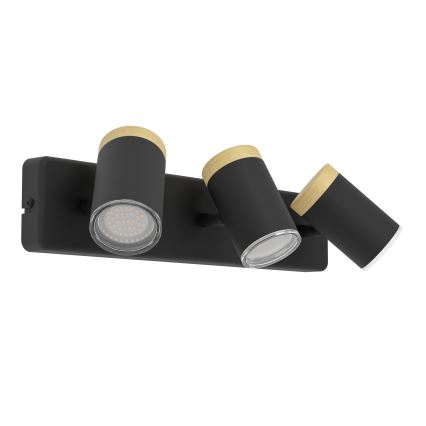 Eglo - Faretto da bagno 3xGU10/3W/230V IP44 nero/beige