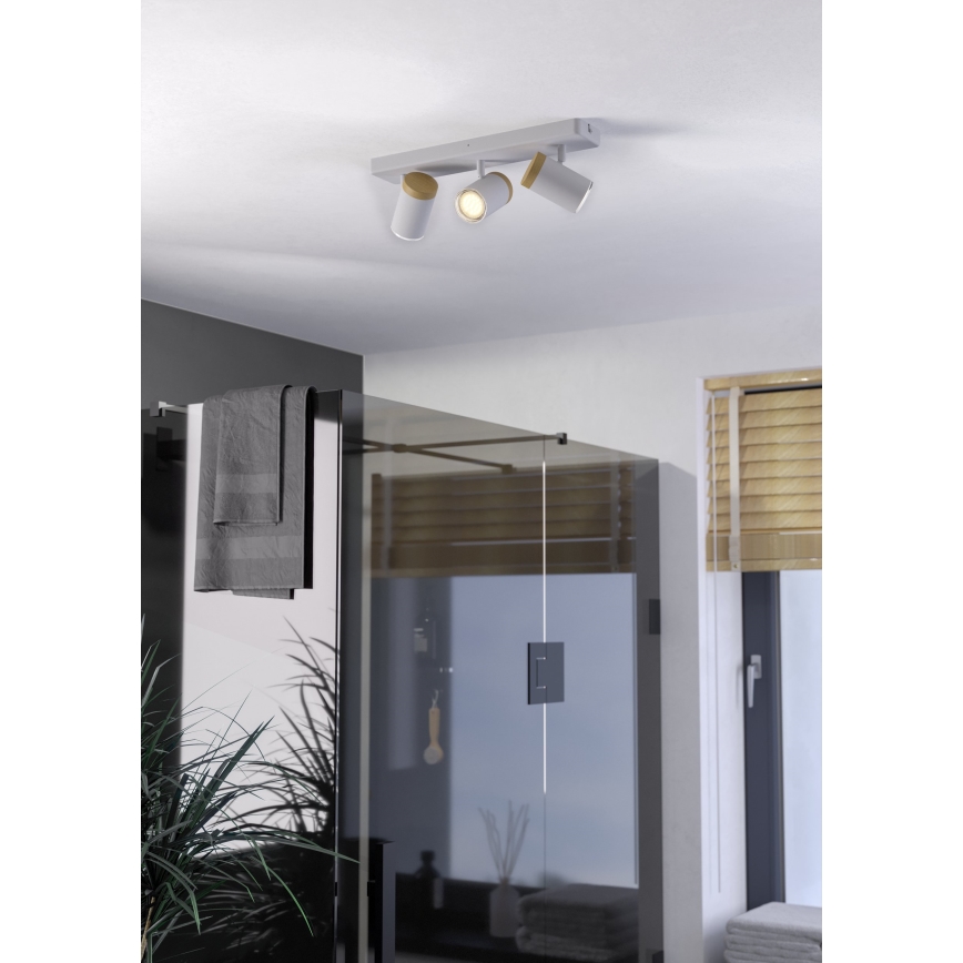 Eglo - Faretto da bagno 3xGU10/3W/230V IP44 bianco/beige