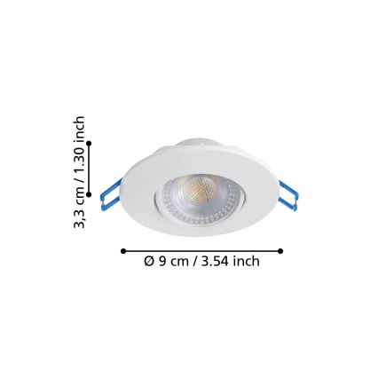 Eglo - Set di 3 faretti da incasso LED/4,9W/230V 2700/4000/6500K Ø 9 cm bianco