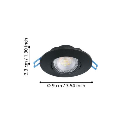 Eglo - Set da 3 faretti da incasso LED/4,9W/230V 2700/4000/6500K Ø 9 cm nero