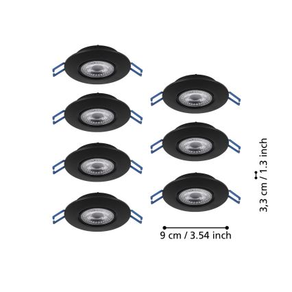 Eglo - Set 7x faretto da incasso LED/4,9W/230V 2700/4000/6500K Ø 9 cm nero