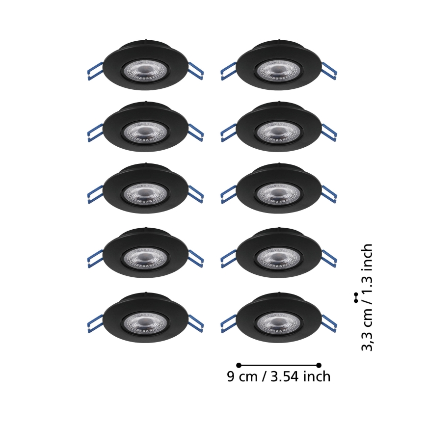 Eglo - Set da 10 faretti LED da incasso LED/4,9W/230V 2700/4000/6500K Ø 9 cm nero