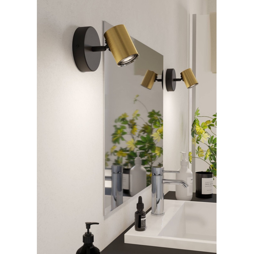 Eglo - Faretto da parete per bagno 1xGU10/5W/230V IP44 nero/oro