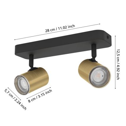 Eglo - Faretto da bagno 2xGU10/5W/230V IP44 nero/oro