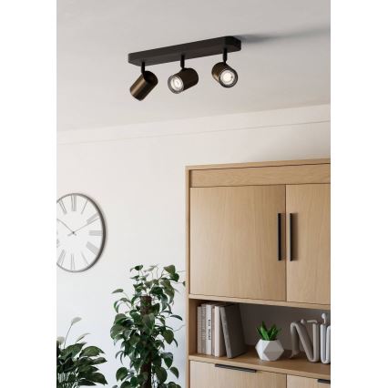 Eglo - Faretto per bagno 3xGU10/5W/230V IP44 nero/marrone