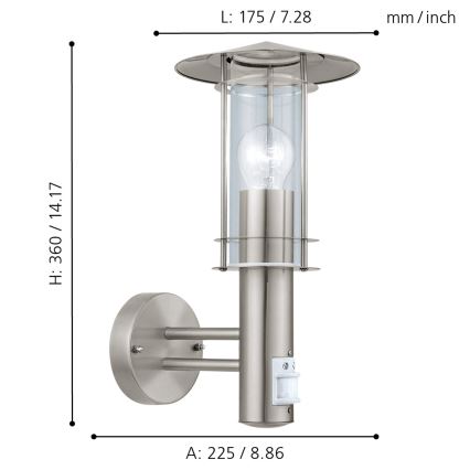 EGLO - Lampada da muro con sensore esterno 1xE27/60W/230V IP44