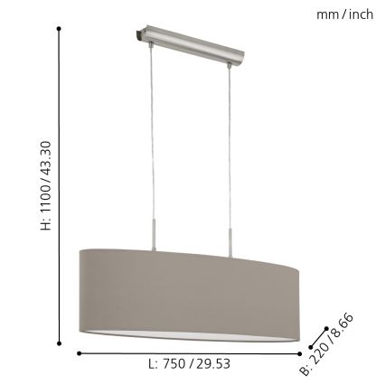 Eglo - Lampadario a sospensione con filo 2xE27/60W/230V taupe