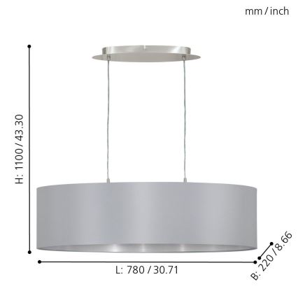 Eglo 31612 - Lampadario a sospensione con filo MASERLO 2xE27/60W/230V