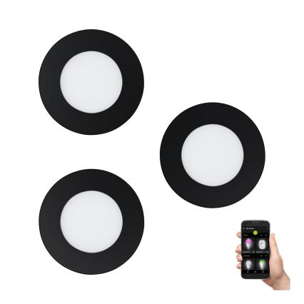 Eglo 31743 - Set da 3 faretti LED da incasso per bagno dimmerabili FUEVA-Z LED/2,8W/230V 2700-6500 IP44 nero Ø 8,5 cm
