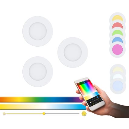 Eglo - SET da 3 faretti LED RGB dimmerabili da incasso FUEVA-C 1xLED/3W/230V Ø 8,5 cm