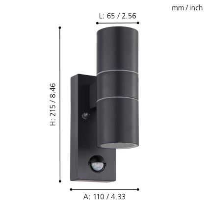 Eglo - LED Applique da esterno con sensore 2xGU10/3W/230V IP44