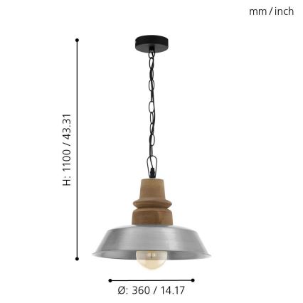 Eglo 33024 - Lampadario a sospensione con catena RIDDLECOMBE 1xE27/60W/230V