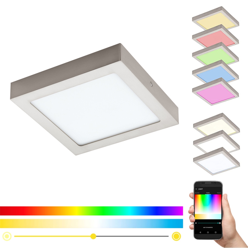 Eglo 33319 - Plafoniera LED RGBW dimmerabile FUEVA-C LED/15,6W/230V 2700-6500K 22,5x22,5 cm cromo opaco