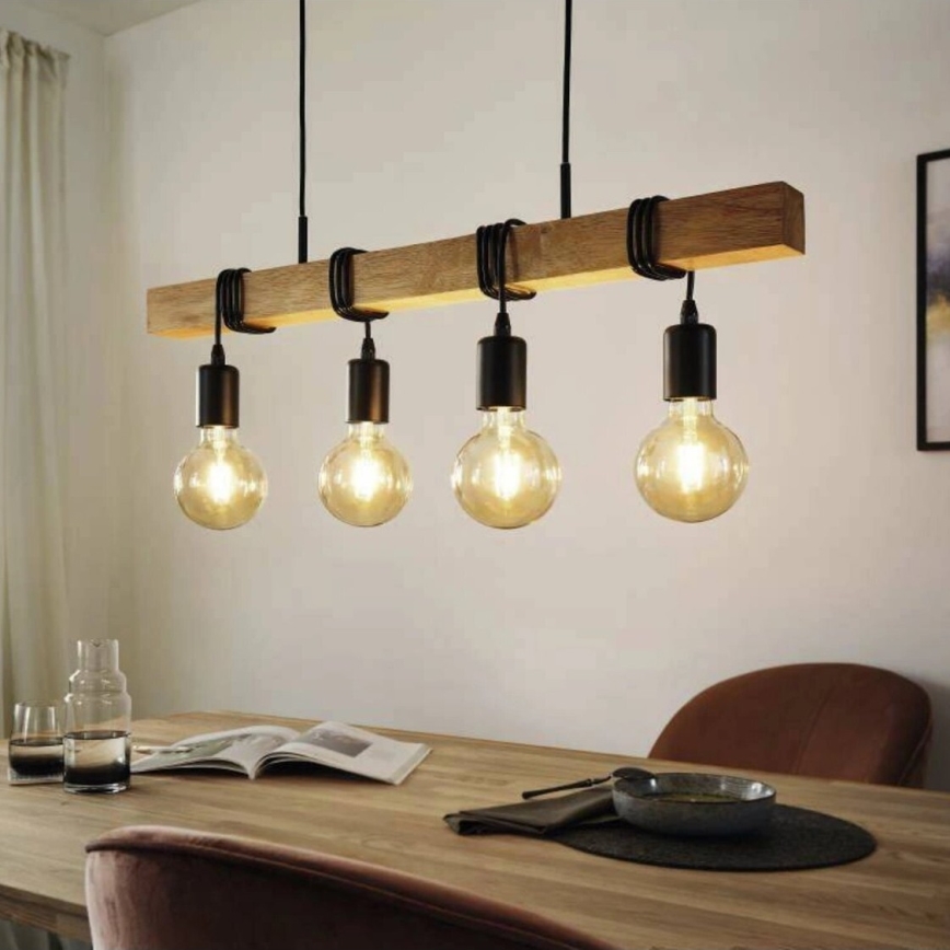 Eglo 33378 - Lampadario LED a sospensione con filo TOWNSHEND 4xE27/4W/230V 2200K beige/nero