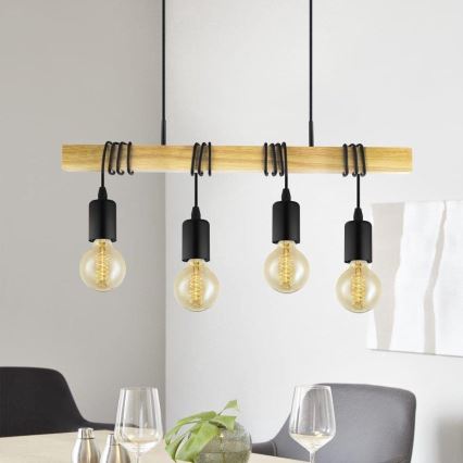 Eglo 33378 - Lampadario LED a sospensione con filo TOWNSHEND 4xE27/4W/230V 2200K beige/nero