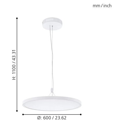 Eglo 33676 - Lampada a sospensione dimmerabile LED RGBW su cavo CERIGNOLA-C LED/32W/230V 2700-6500K bianco + telecomando