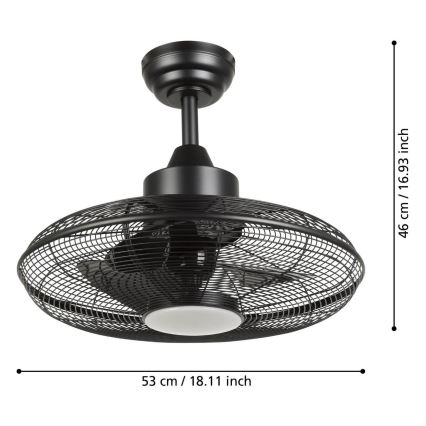Eglo - Ventilatore da soffitto LED, 15W/230V, Ø 53 cm, nero + telecomando