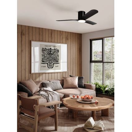 Eglo - Ventilatore da soffitto LED dimmerabile, 17W, 230V, 3000/4000/5000K, Ø132 cm, nero, con telecomando