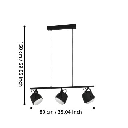 Eglo - Lampadario a sospensione con filo 3xE27/28W/230V nero