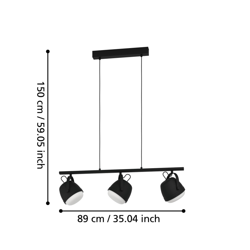 Eglo - Lampadario a sospensione con filo 3xE27/28W/230V nero