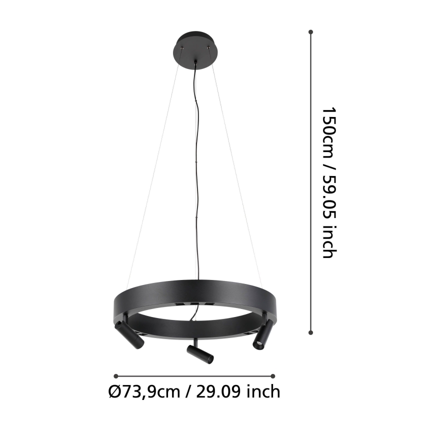 Eglo - Lampadario a sospensione con filo LED dimmerabile 3xLED/8W/230V + 3xLED/8,5W 3000K nero + telecomando