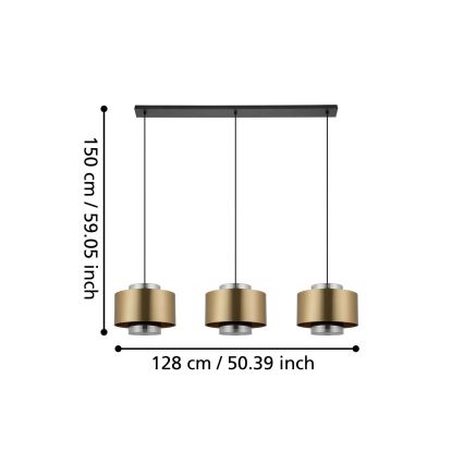 Eglo - Lampadario a sospensione con filo 3xE27/40W/230V oro