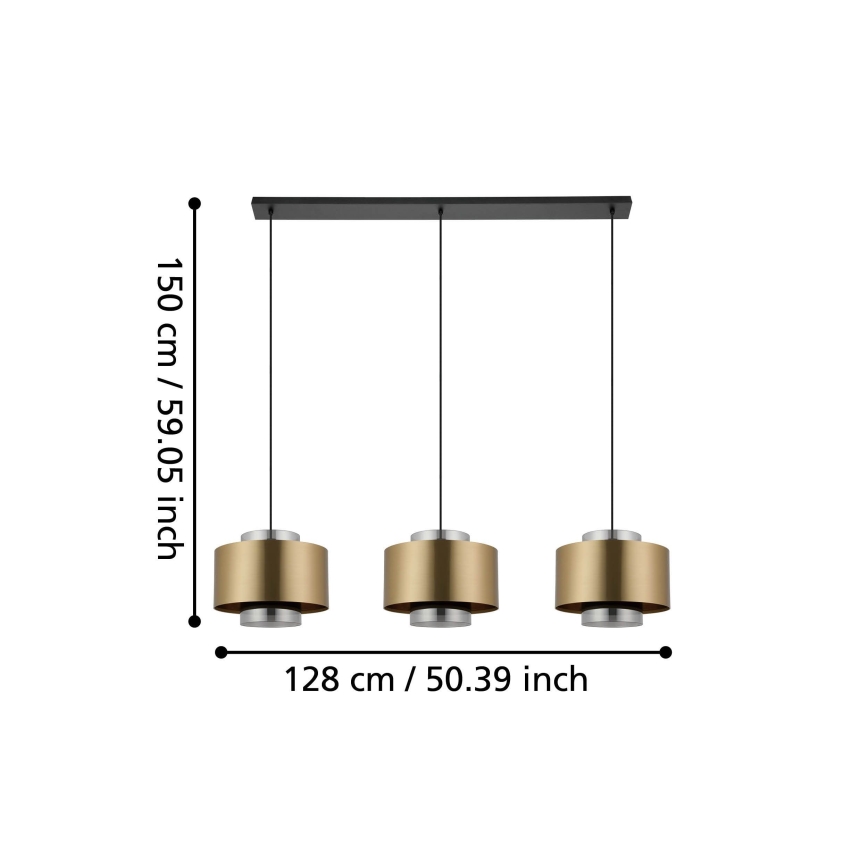 Eglo - Lampadario a sospensione con filo 3xE27/40W/230V oro