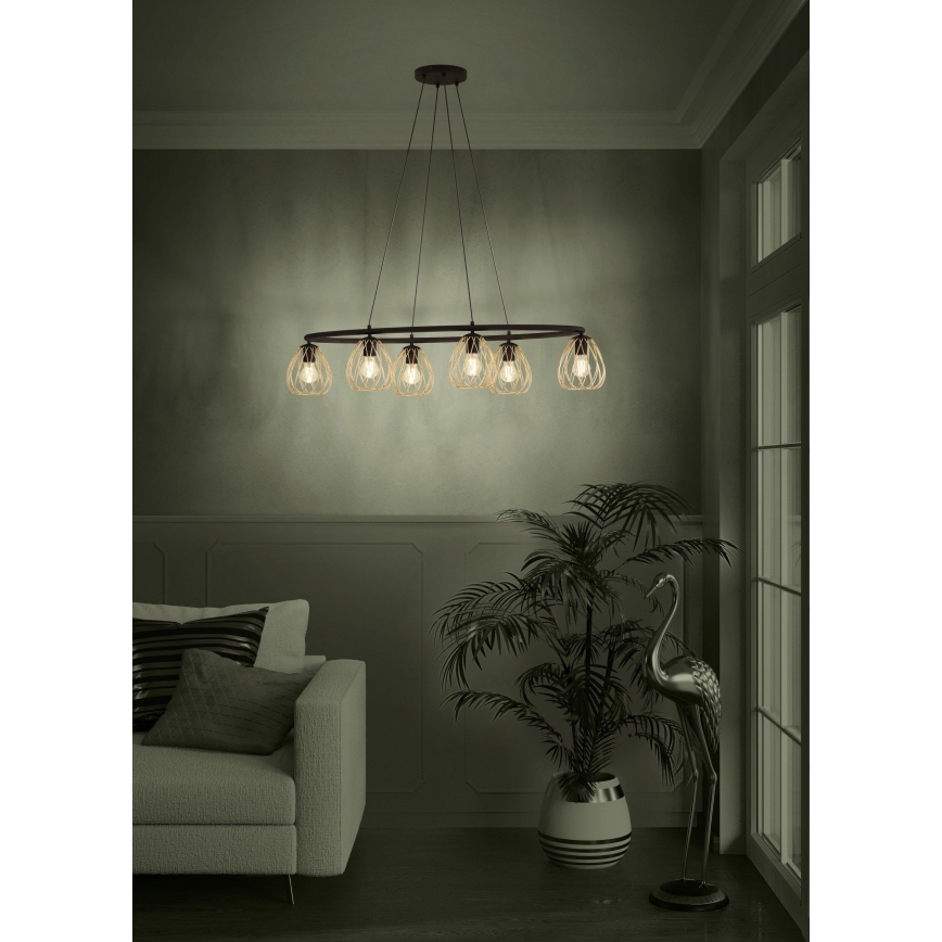 Eglo - Lampadario a sospensione con filo 6xE27/40W/230V nero/oro