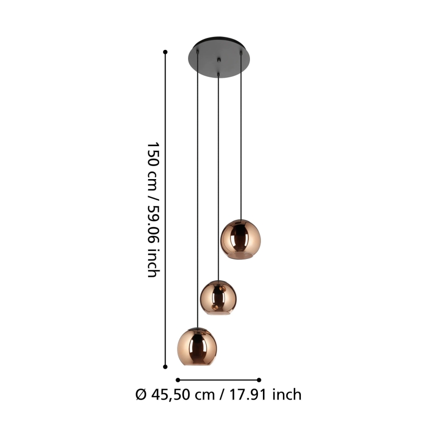 Eglo - Lampadario a sospensione con filo 3xE27/40W/230V rame