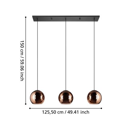 Eglo - Lampadario a sospensione con filo 3xE27/40W/230V rame