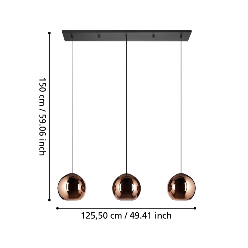 Eglo - Lampadario a sospensione con filo 3xE27/40W/230V rame