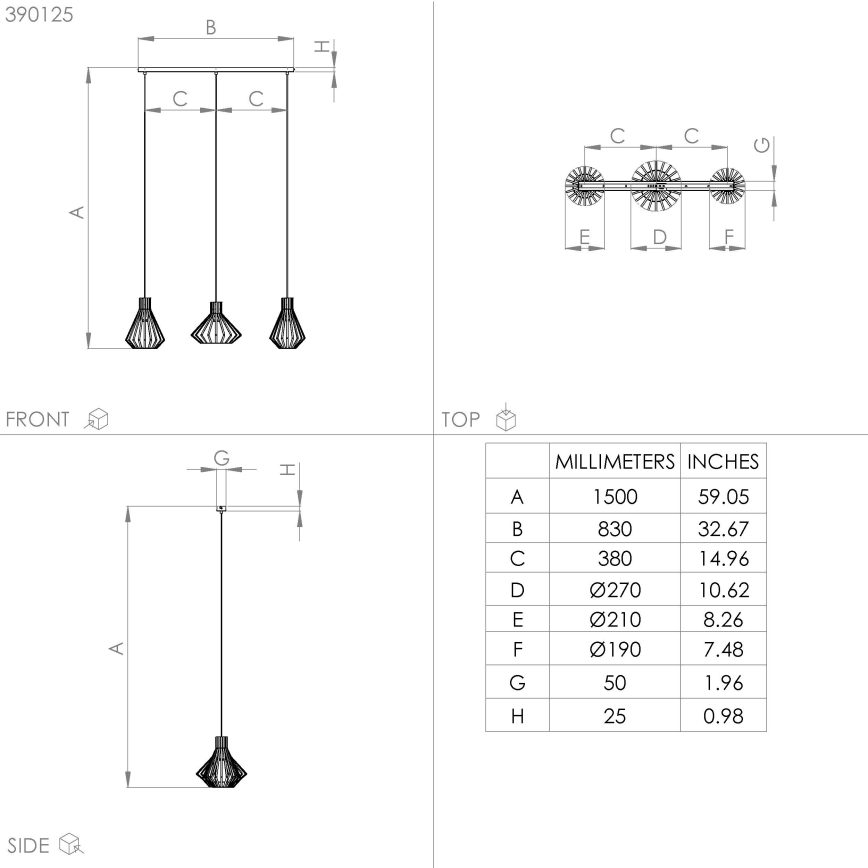 Eglo - Lampadario a sospensione con filo 3xE27/40W/230V nero