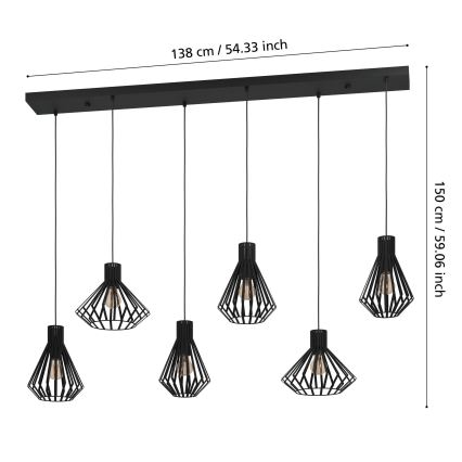 Eglo - Lampadario a sospensione con filo 6xE27/40W/230V nero