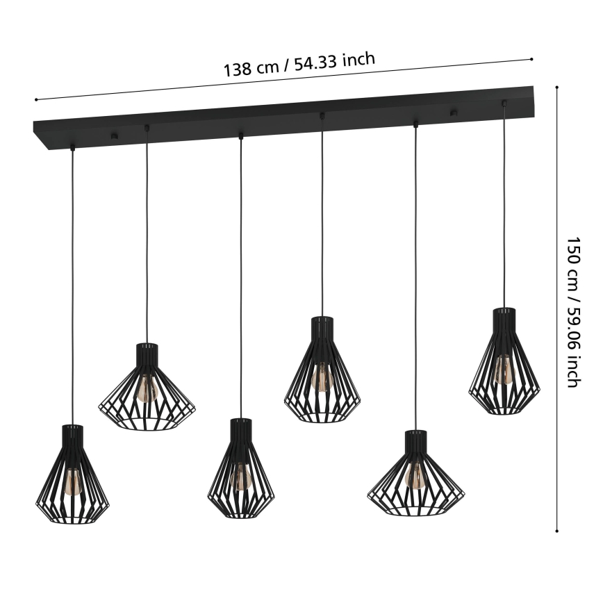 Eglo - Lampadario a sospensione con filo 6xE27/40W/230V nero
