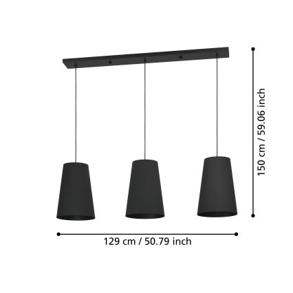 Eglo - Lampadario a sospensione con filo 3xE27/40W/230V nero