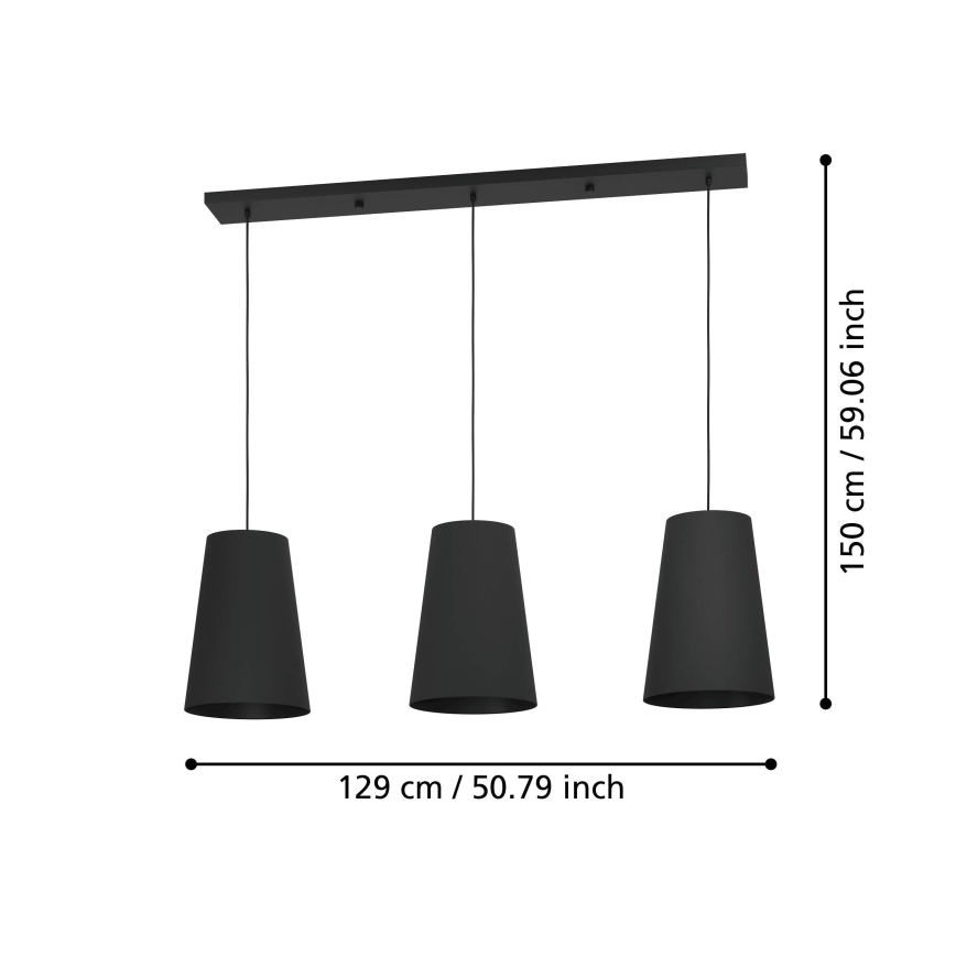 Eglo - Lampadario a sospensione con filo 3xE27/40W/230V nero