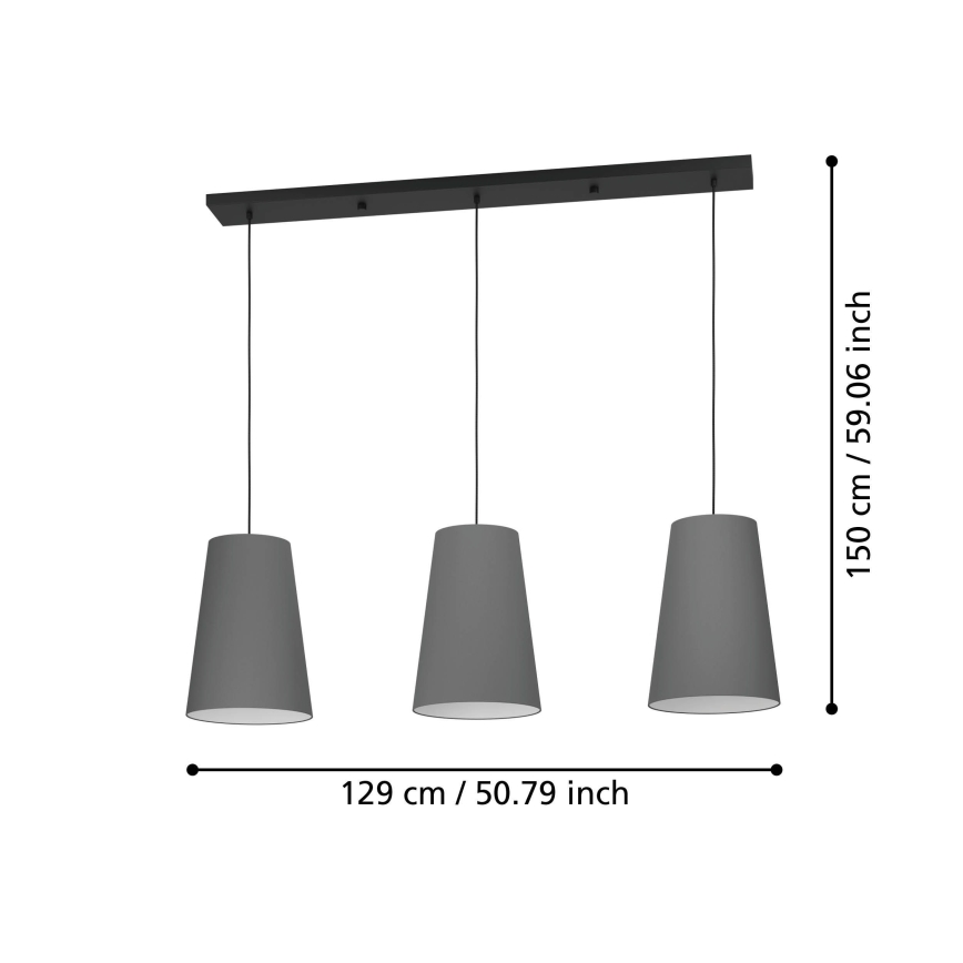 Eglo - Lampadario a sospensione con filo 3xE27/40W/230V grigio
