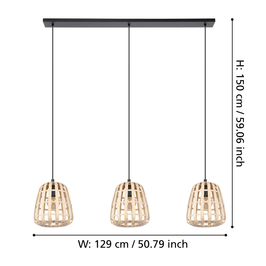 Eglo - Lampadario a sospensione con filo 3xE27/40W/230V bambù