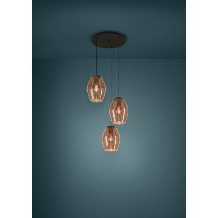 Eglo - Lampadario a sospensione con filo 3xE27/40W/230V marrone