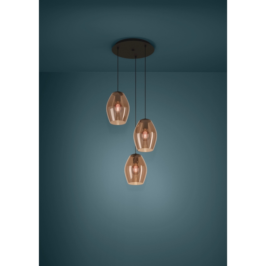 Eglo - Lampadario a sospensione con filo 3xE27/40W/230V marrone