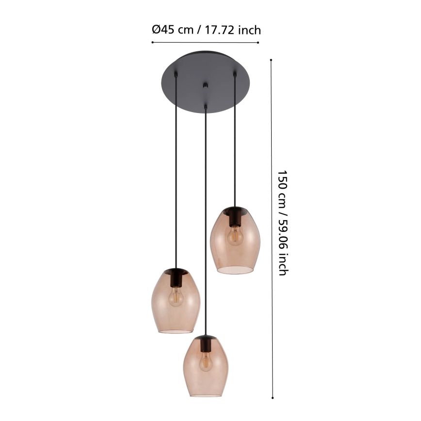 Eglo - Lampadario a sospensione con filo 3xE27/40W/230V marrone