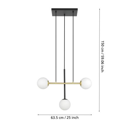 Eglo - Lampadario a sospensione con filo 3xE14/40W/230V oro/nero